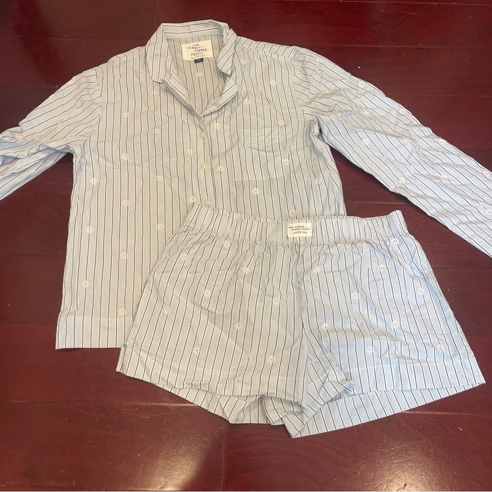 American Eagle Outfitters Light Blue Striped Pajama Set - Picture 2 of 4